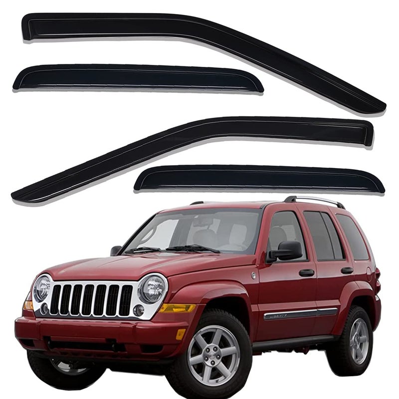 Lightronic Extra Durable Outside-Mount Auto Vent Window Visor, Fits 2002-2007 Jeep Liberty, UV Protection Rain Guard, Original Wind Deflector, No-Drill Easy Install, Dark Smoke, 4-Pcs - Image 1